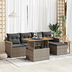 vidaXL Salon de jardin avec coussins 6 pcs gris résine tressée acacia