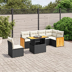 vidaXL Salon de jardin 7 pcs avec coussins noir résine tressée