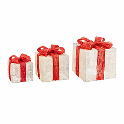 BigBuy Christmas Décorations de Noël Blanc Rouge Métal Fibre Boîte Cadeau 25 x 25 x 31 cm (3 Unités)