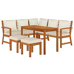 Avis Salle à dîner de jardin 6 pcs,Table et chaise à manger avec coussins Bois d'acacia -MN66142