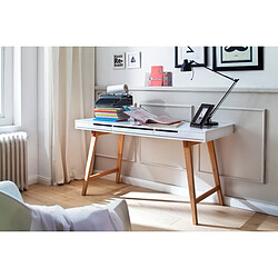 Pegane Bureau blanc mat avec piètement en bois massif - L120 x H78 x P40 cm