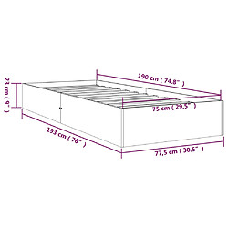 vidaXL Cadre de lit sans matelas bois massif 75x190 cm pas cher