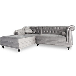 Canapé d'angle Gauche Empire Velours Argent style Chesterfield