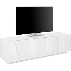 Alter Meuble TV de salon, Made in Italy, Meuble TV avec 4 portes avec détail, 162x44h46 cm, couleur blanc brillant