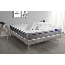 ACTISOM Pack prêt à dormir matelas Mémoire de forme ACTIMEMO ZEN 160x200 7zones de confort + sommier KIT gris + 2 oreillers +couette