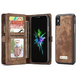 Wewoo Coque marron pour iPhone X TPU + PC Absorption magnétique amovible dos couverture horizontale étui en cuir avec porte-cartes & Slots & Zipper Wallet & Photo Frame CaseMe-008