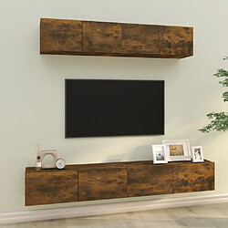 Maison Chic Ensemble de meubles TV 4 pcs | Banc TV Moderne pour salon | Meuble de Rangement - Chêne fumé Bois d'ingénierie -MN24416