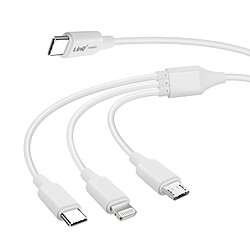 Câble USB-C 3 en 1 vers Micro-USB iPhone Lightning USB Type C PD 20W LinQ Blanc