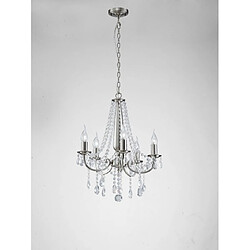 Luminaire Center Suspension Kyra 5 Ampoules nickel satiné/cristal