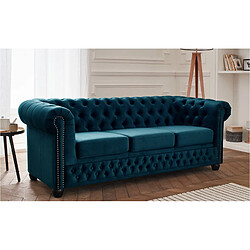 Lisa Design William - canapé Chesterfield - 3 places - en velours William - canapé Chesterfield - 3 places - en velours - Bleu canard