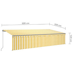 vidaXL Auvent manuel rétractable avec store LED 6x3 m Jaune et blanc pas cher