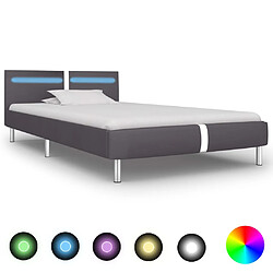 vidaXL Cadre de lit avec LED sans matelas gris similicuir 90x200 cm