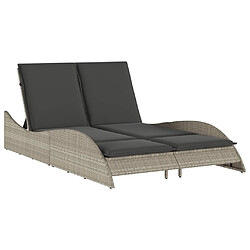 Maison Chic Chaise longue avec coussins, Transats, Bain de Soleil gris clair 114x205x73 cm poly rotin