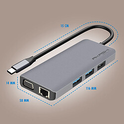 Avis Hub USB-C 3x USB 1x HDMI 1x VGA 1x Ethernet 1x USB-C 1x microSD / SD Akashi Gris