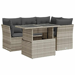 vidaXL Salon de jardin 5 pcs avec coussins gris clair résine tressée