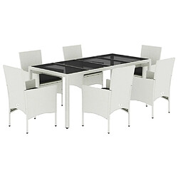 vidaXL Ensemble à manger de jardin et coussins 7 pcs blanc rotin verre