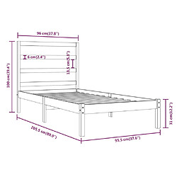 vidaXL Cadre de lit Noir Bois de pin massif 90x200 cm pas cher