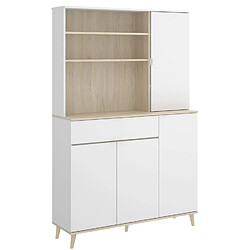 Pegane Meuble de rangement coloris blanc/naturel - Longueur 119 x Profondeur 40 x Hauteur 188 cm