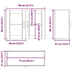 vidaXL Armoire murale de cuisine avec porte en verre Lucca chêne fumé pas cher