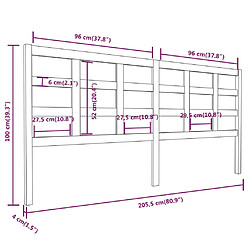 vidaXL Tête de lit 205,5x4x100 cm Bois massif de pin pas cher