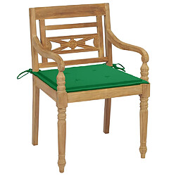 vidaXL Chaises Batavia lot de 2 et coussins verts Bois de teck massif