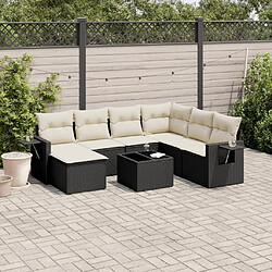 Maison Chic Ensemble Tables et chaises d'extérieur 8 pcs avec coussins,Salon de jardin noir résine tressée -GKD553322