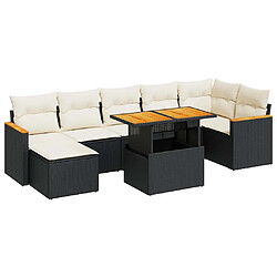 vidaXL Salon de jardin avec coussins 8 pcs noir résine tressée acacia