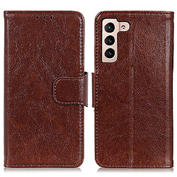 Etui en PU texture nappa, fermeture magnétique marron pour votre Samsung Galaxy S22