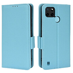 Etui en PU texture litchi, fermoir magnétique avec support, bleu clair pour votre Realme C21Y/C25Y