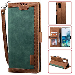 Etui en PU épissage vintage avec support vert pour votre Samsung Galaxy S20