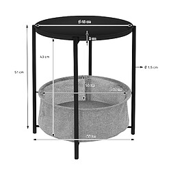 ML DESIGN MODERN LIVING Table d'appoint ronde Ø 46x51 cm Noir en métal avec plateau et panier en tissu ML-Design