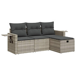 vidaXL Salon de jardin 4 pcs avec coussins gris clair résine tressée