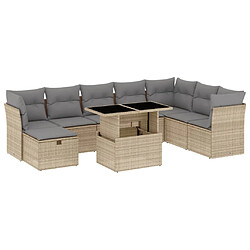 vidaXL Salon de jardin avec coussins 9 pcs beige résine tressée