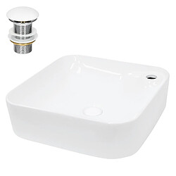 Ecd Germany Lavabo forme carrée 435x435x125 mm, blanc, céramique - incl. garniture d'écoulement sans trop-plein