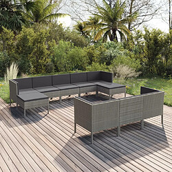 vidaXL Salon de jardin 10 pcs avec coussins Résine tressée Gris