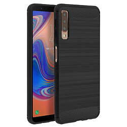 Avizar Coque Galaxy A7 2018 Protection Silicone Gel Finition Carbone Effet Alu Brossé