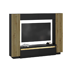 Vente-Unique Mur TV avec rangements - LEDs - Noir et Naturel - LIONEA