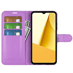 Etui en PU texture litchi, fermoir magnétique avec support pour votre Vivo Y16 4G - violet