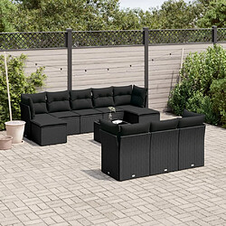 Maison Chic Salon de jardin 11 pcs avec coussins | Ensemble de Table et chaises | Mobilier d'Extérieur noir résine tressée -GKD44804