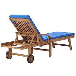 Helloshop26 Lot de 2 transats chaise longue bain de soleil lit de jardin terrasse meuble d'extérieur avec coussins bois de teck solide bleu 02_0012153 pas cher