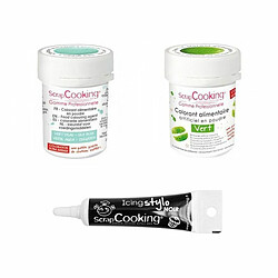 Scrapcooking 2 colorants alimentaires vert d'eau-vert + Stylo glaçage noir