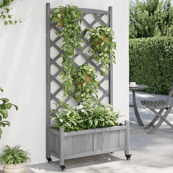 Maison Chic Jardinière,Bac à fleurs avec treillis - pot de fleur et roues gris bois massif de sapin -GKD29650