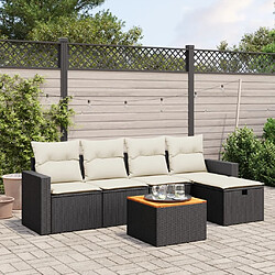 Maison Chic Ensemble Tables et chaises d'extérieur 6pcs avec coussins,Salon de jardin noir résine tressée -GKD935821