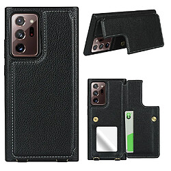 Coque en TPU + cuir véritable miroir avec porte-cartes et sangle noir pour votre Samsung Galaxy Note 20 Ultra