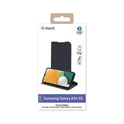 Muvit Étui pour Galaxy A34 Édition Folio Stand avec Emplacements de Cartes Noir