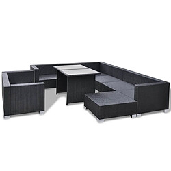 Maison Chic Salon de jardin 10 pcs + coussins - Mobilier/Meubles de jardin - Table et chaises d'extérieur Résine tressée Noir -MN41448 pas cher