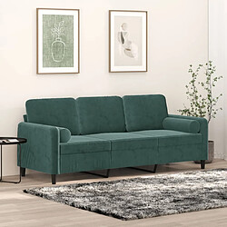 Maison Chic Canapé 3 places avec oreillers,Sofa de Salon,Canapé droit vert foncé 180 cm velours -GKD870783