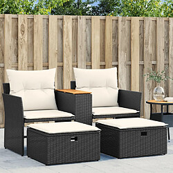 Maison Chic Canapé de jardin 2 places avec tabourets | Canapé Sofa d'extérieur | Fauteuil terrasse noir résine tressée -MN82825