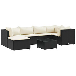 vidaXL Salon de jardin 7 pcs avec coussins Noir Résine tressée