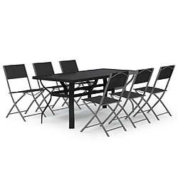 Salle à manger de jardin 7 pcs,Table et chaise à dîner Gris et noir -MN22768